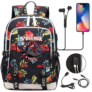 Spiderman Into the Spider Verse Miles Morales  USB Charging Backpack School Note Book Laptop Travel Bags