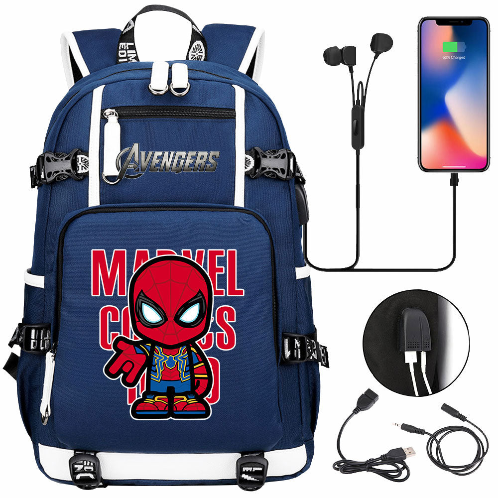 Avengers Superhero Iron Man Captain America Spiderman Hulk Thor Thanos USB Charging Backpack School NoteBook Laptop Travel Bags