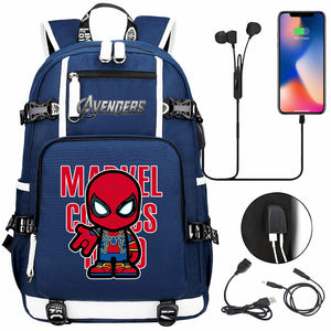 Avengers Superhero Iron Man Captain America Spiderman Hulk Thor Thanos USB Charging Backpack School NoteBook Laptop Travel Bags