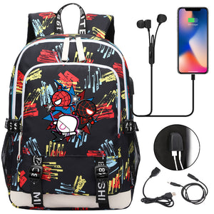 Spiderman Into the Spider Verse Miles Morales  USB Charging Backpack School Note Book Laptop Travel Bags