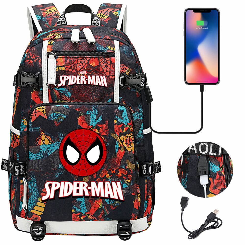 Spiderman Superhero Gwen Miles Morales  USB Charging Backpack School NoteBook Laptop Travel Bags