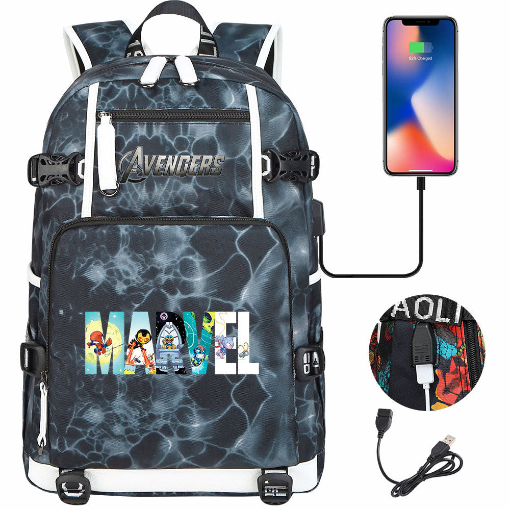 Avengers Superhero USB Charging Backpack School NoteBook Laptop Travel Bags