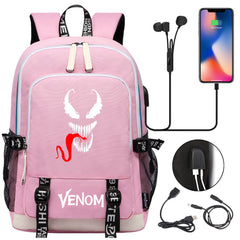 Venom Superhero USB Charging Backpack School Note Book Laptop Travel Bags