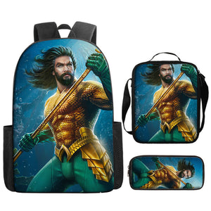 Aquaman Superheroes Schoolbag Backpack Lunch Bag Pencil Case 3pcs Set Gift for Kids Students