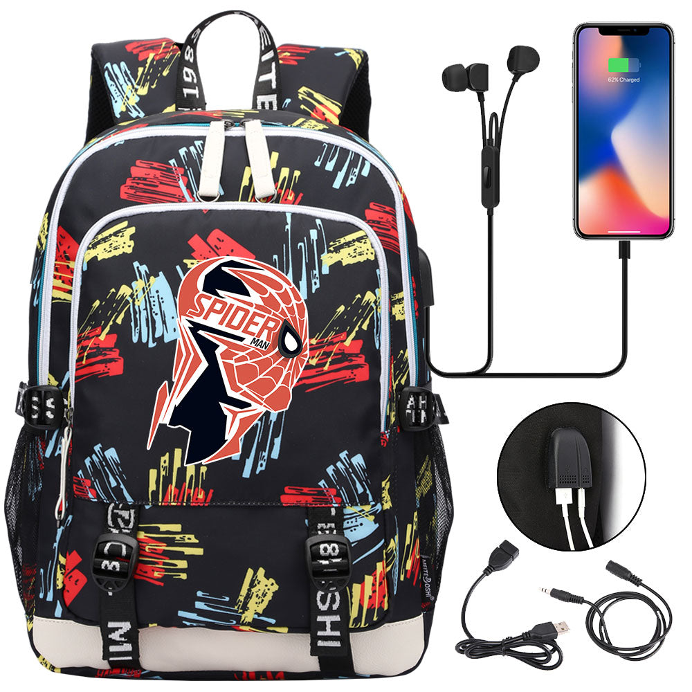 Spiderman Superhero USB Charging Backpack School Note Book Laptop Travel Bags