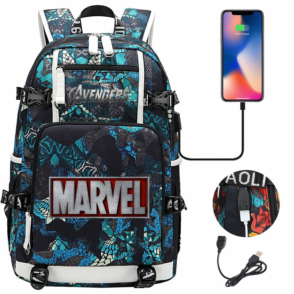 Avengers Superhero USB Charging Backpack School NoteBook Laptop Travel Bags