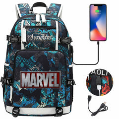 Avengers Superhero USB Charging Backpack School NoteBook Laptop Travel Bags