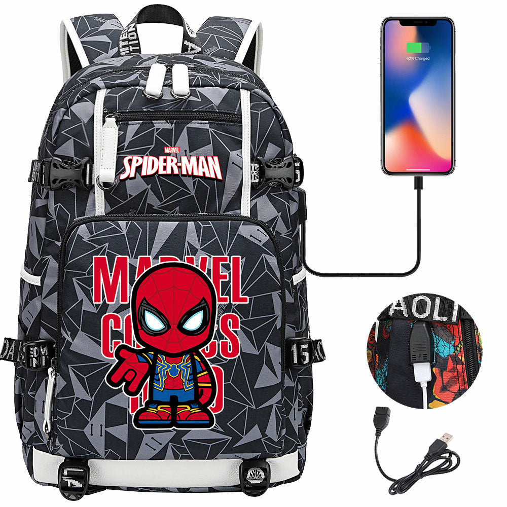 Spiderman Gwen Miles Morales  USB Charging Backpack School NoteBook Laptop Travel Bags