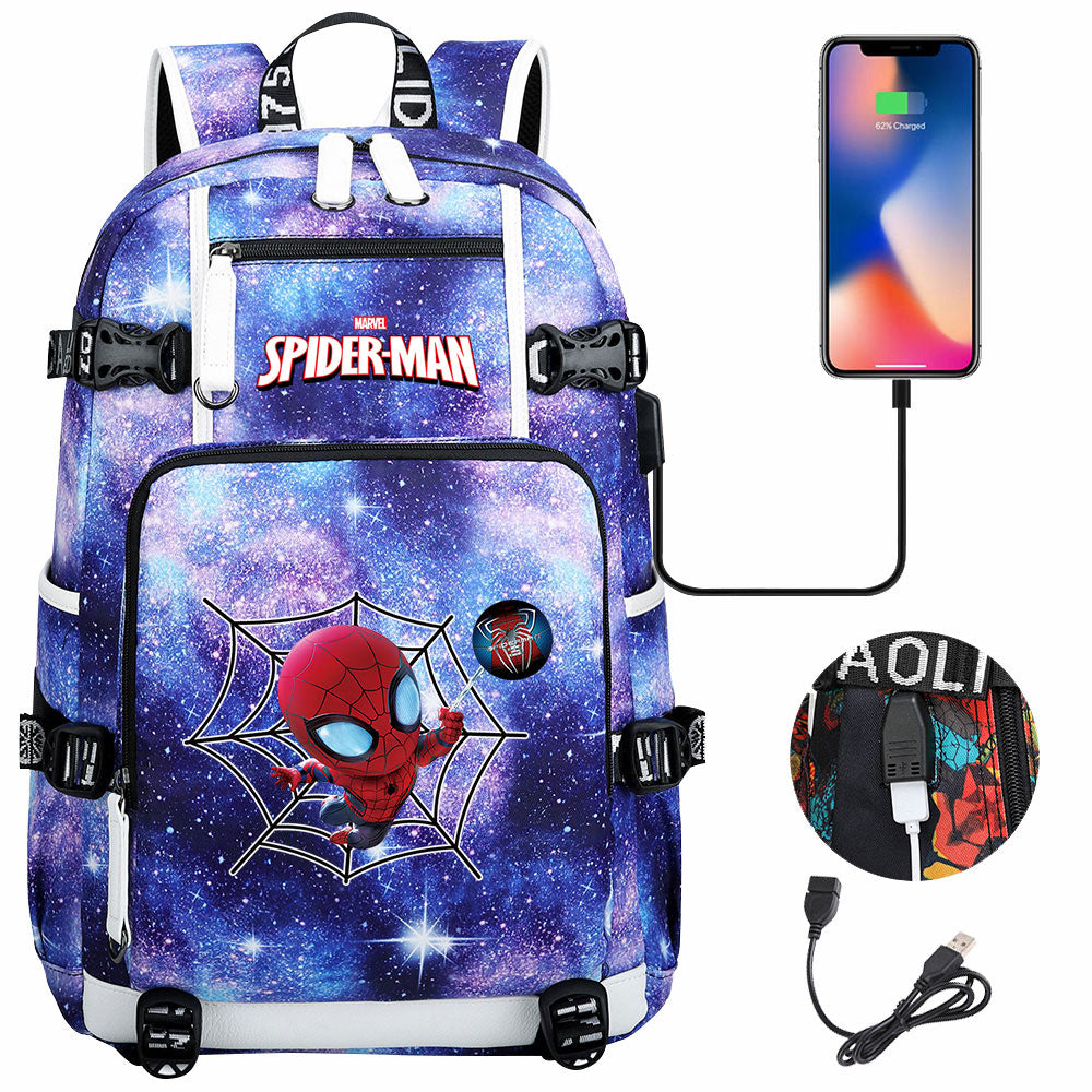 Spiderman Superhero Gwen Miles Morales  USB Charging Backpack School NoteBook Laptop Travel Bags