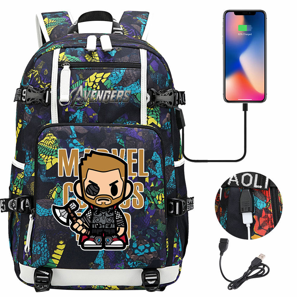 Avengers Superhero Iron Man Captain America Spiderman Hulk Thor Thanos USB Charging Backpack School NoteBook Laptop Travel Bags