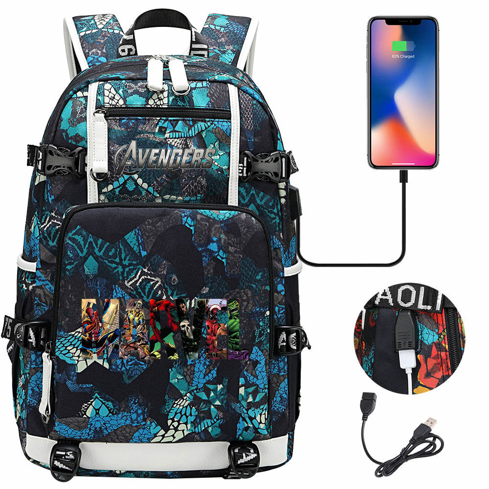Avengers Superhero USB Charging Backpack School NoteBook Laptop Travel Bags