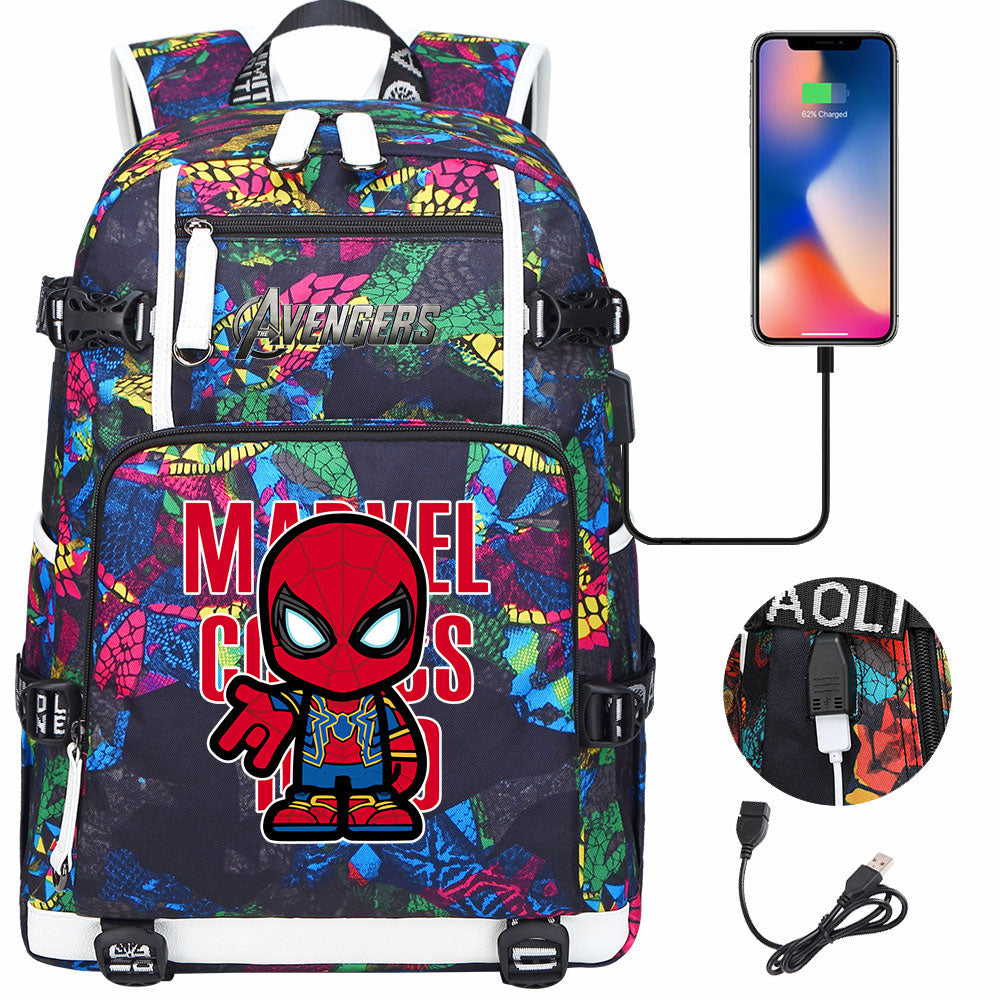 Avengers Superhero Iron Man Captain America Spiderman Hulk Thor Thanos USB Charging Backpack School NoteBook Laptop Travel Bags