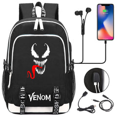 Venom Superhero USB Charging Backpack School Note Book Laptop Travel Bags