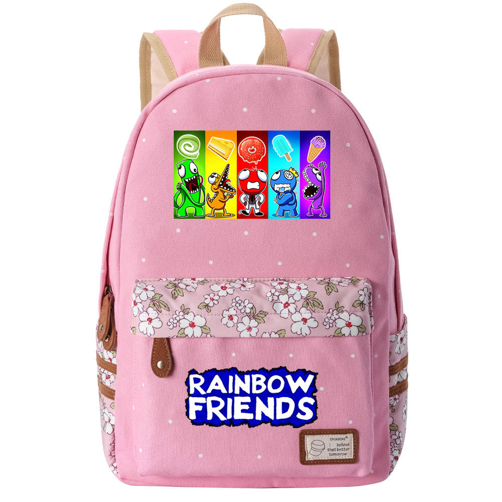Rainbow Friends Canvas Travel Backpack School Bag For Girl Kids Boy