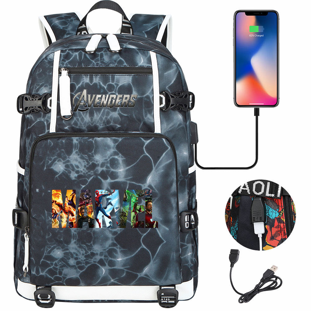 Avengers Superhero USB Charging Backpack School NoteBook Laptop Travel Bags