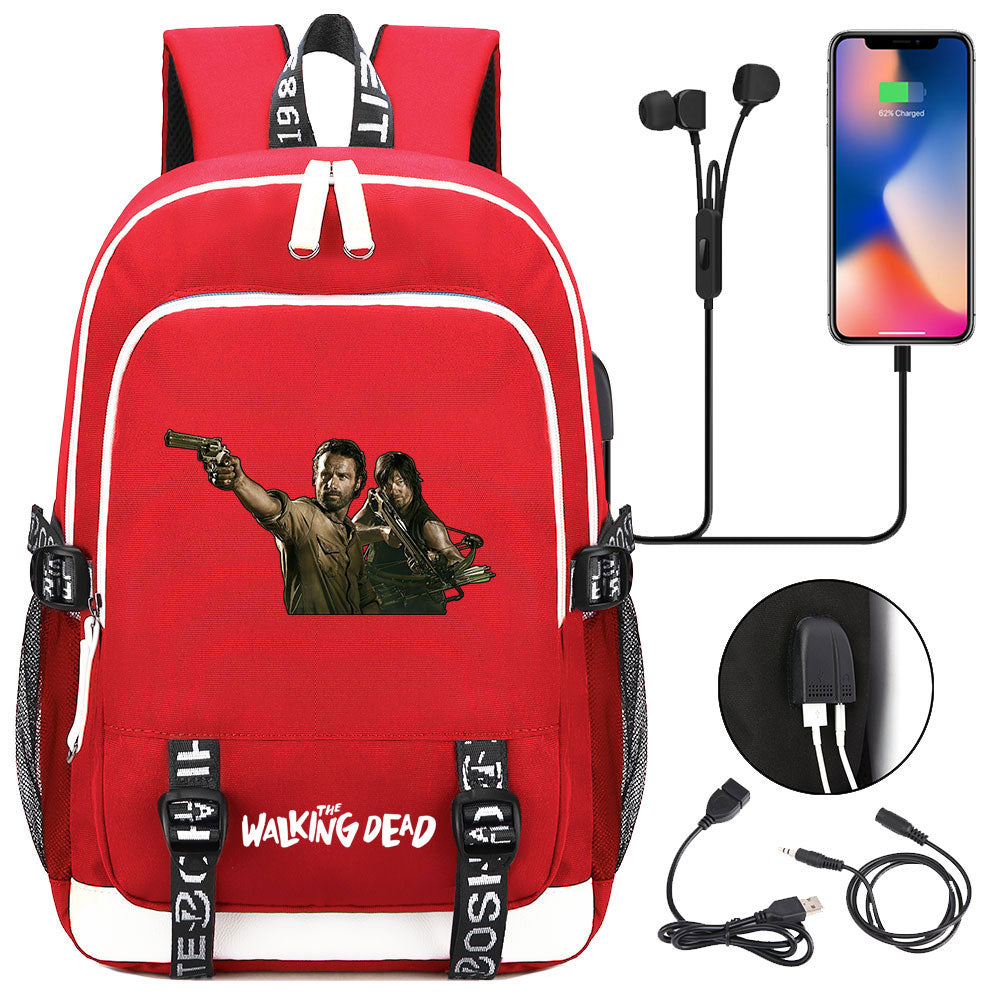 The Walking Dead USB Charging Backpack School Note Book Laptop Travel Bags