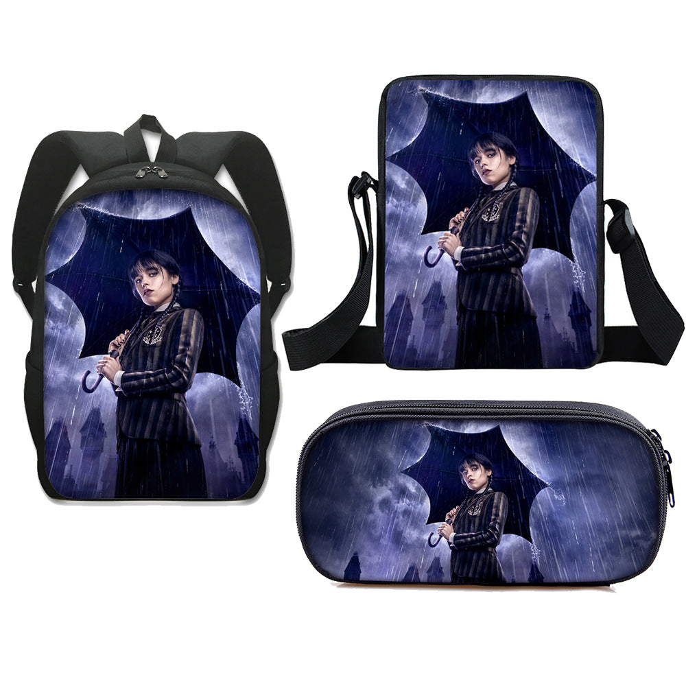 Wednesday Addams Schoolbag Backpack Lunch Bag Pencil Case 3pcs Set Gift for Kids Students