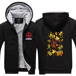 Deadpool Superhero Hoodie Jacket Autumn Winter Unisex Zipper Sweatershirt Warm Coat