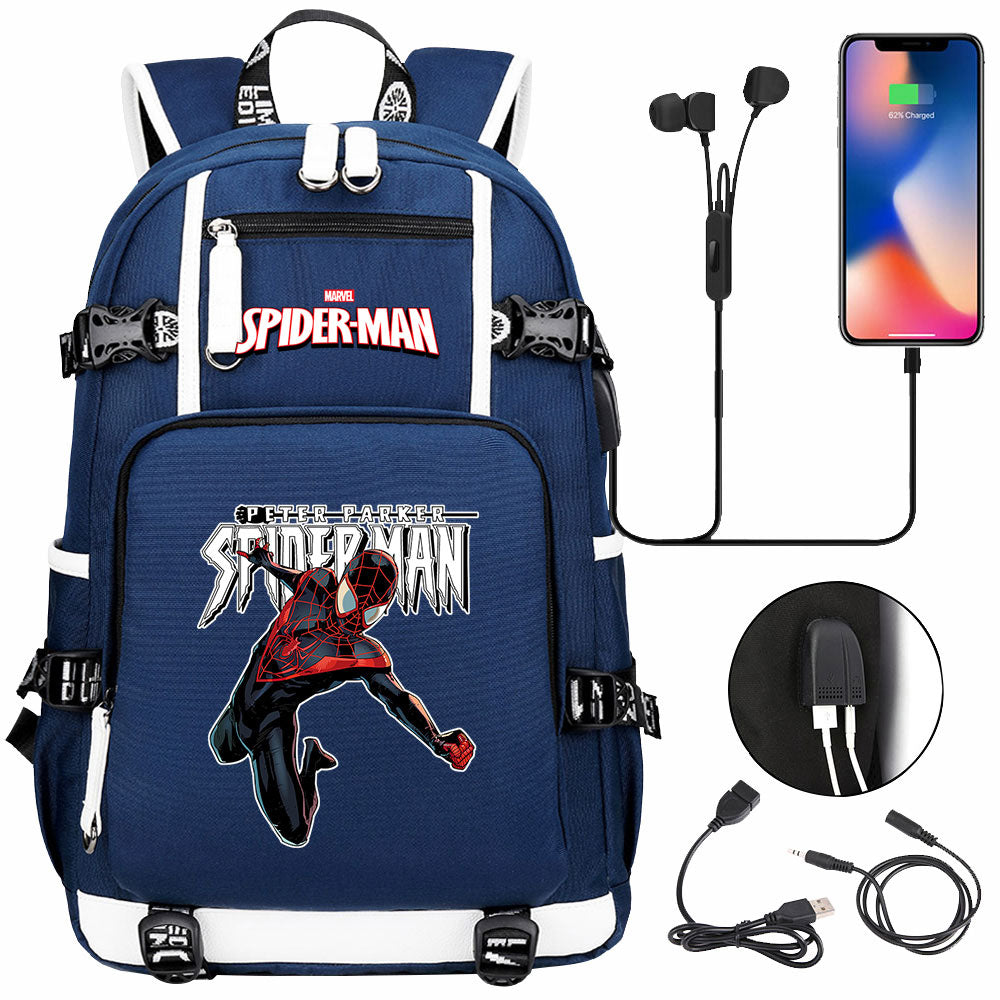 Spiderman Gwen Miles Morales  USB Charging Backpack School NoteBook Laptop Travel Bags