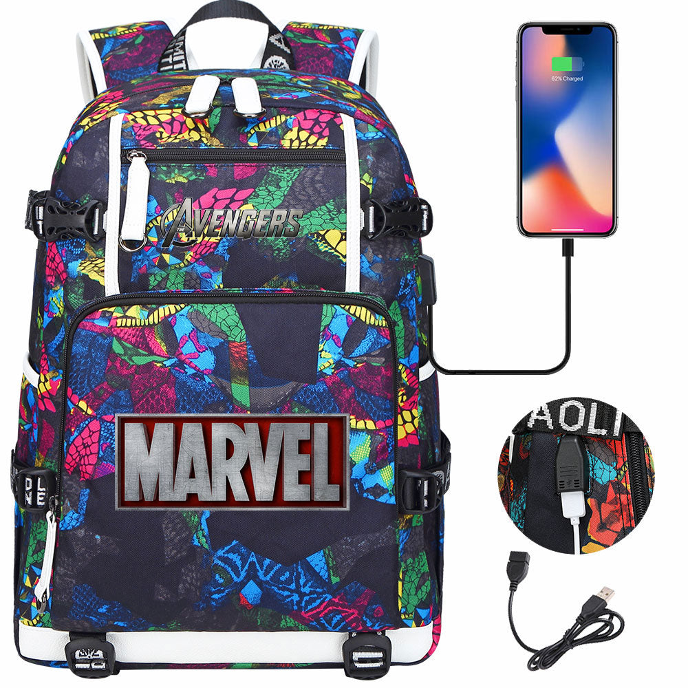 Avengers Superhero USB Charging Backpack School NoteBook Laptop Travel Bags