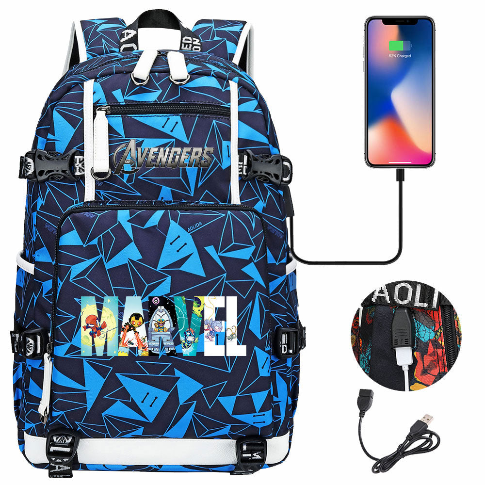 Avengers Superhero USB Charging Backpack School NoteBook Laptop Travel Bags