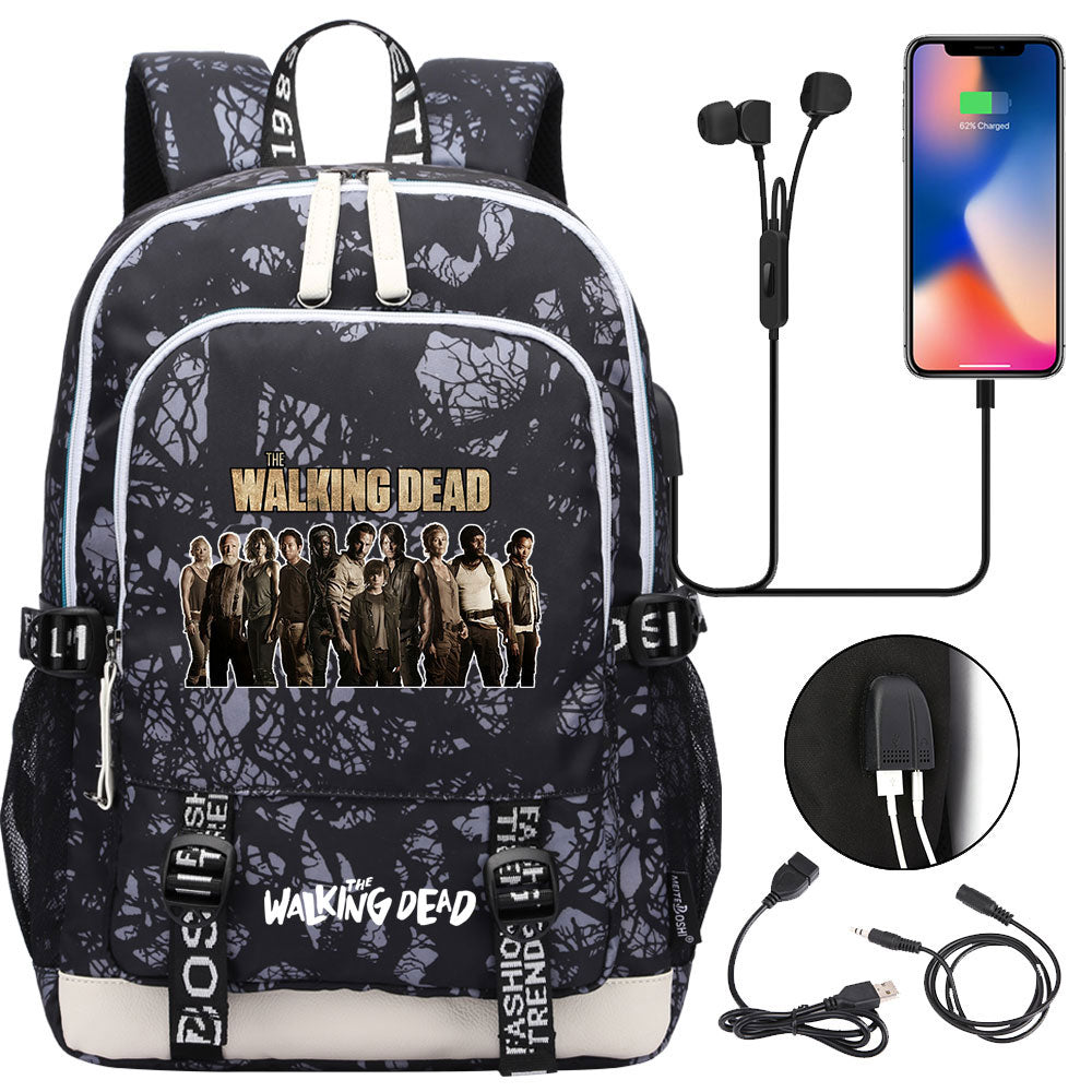 The Walking Dead USB Charging Backpack School Note Book Laptop Travel Bags