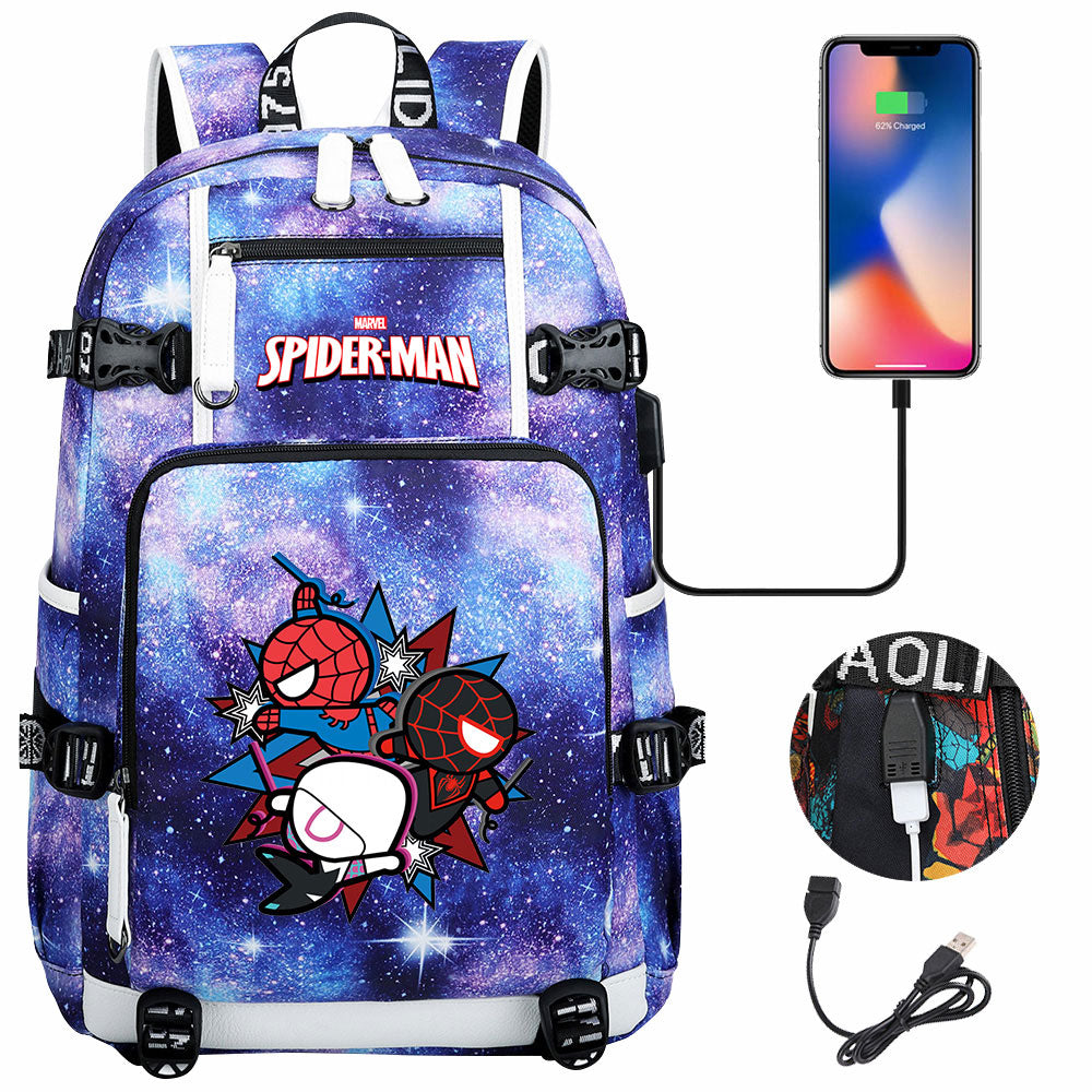 Spiderman Superhero Gwen Miles Morales  USB Charging Backpack School NoteBook Laptop Travel Bags