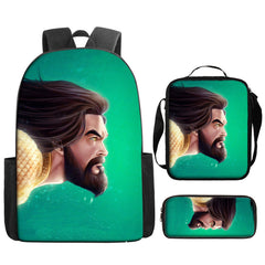 Aquaman Superheroes Schoolbag Backpack Lunch Bag Pencil Case 3pcs Set Gift for Kids Students