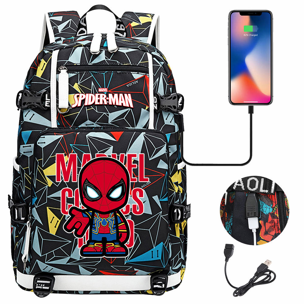 Spiderman Gwen Miles Morales  USB Charging Backpack School NoteBook Laptop Travel Bags