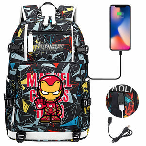 Avengers Superhero Iron Man Captain America Spiderman Hulk Thor Thanos USB Charging Backpack School NoteBook Laptop Travel Bags