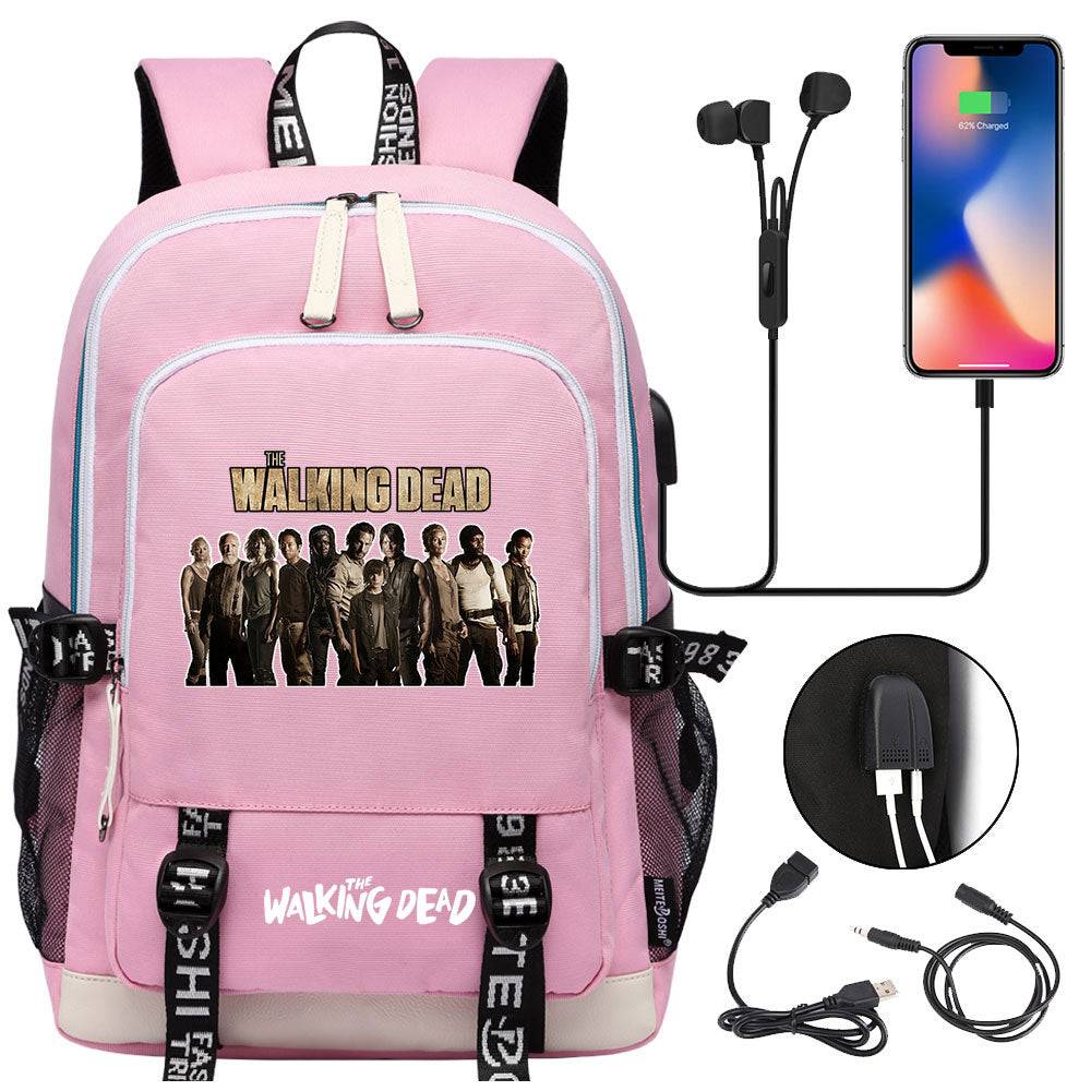 The Walking Dead USB Charging Backpack School Note Book Laptop Travel Bags