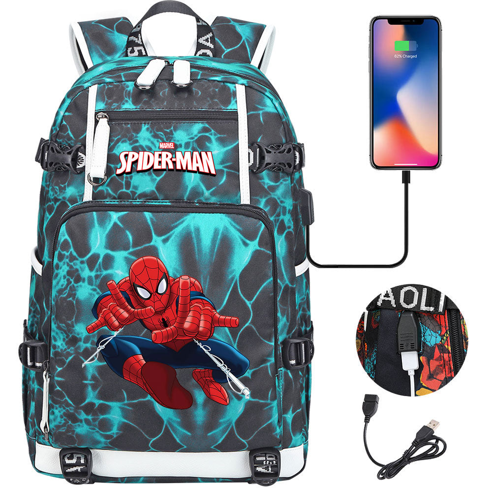 Spiderman Superhero Gwen Miles Morales  USB Charging Backpack School NoteBook Laptop Travel Bags
