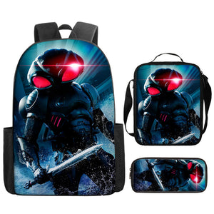 Aquaman Superheroes Schoolbag Backpack Lunch Bag Pencil Case 3pcs Set Gift for Kids Students