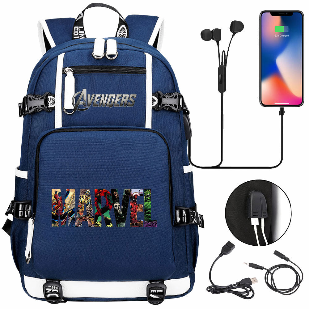 Avengers Superhero USB Charging Backpack School NoteBook Laptop Travel Bags