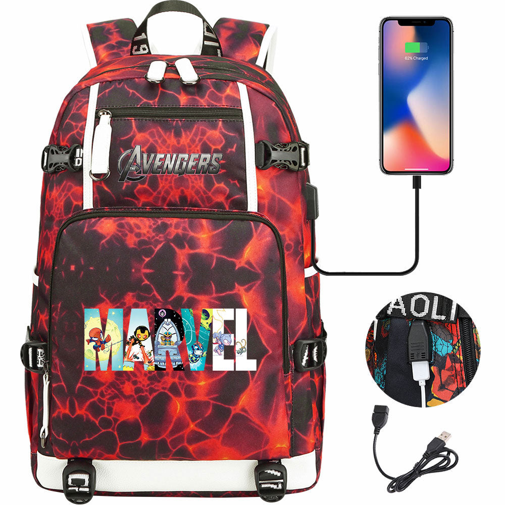 Avengers Superhero USB Charging Backpack School NoteBook Laptop Travel Bags
