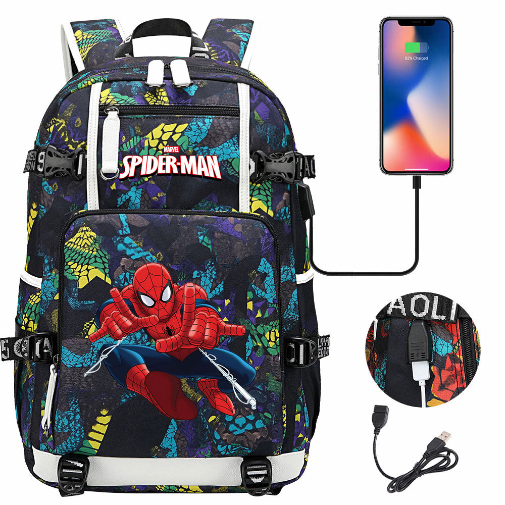 Spiderman Superhero Gwen Miles Morales  USB Charging Backpack School NoteBook Laptop Travel Bags