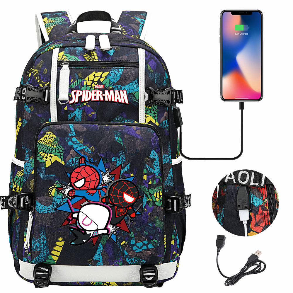 Spiderman Superhero Gwen Miles Morales  USB Charging Backpack School NoteBook Laptop Travel Bags
