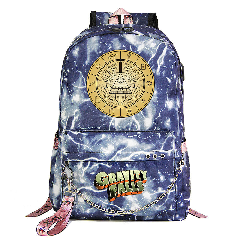 Gravity Falls USB Charging Backpack Shoolbag Notebook Bag Gifts for Kids Students