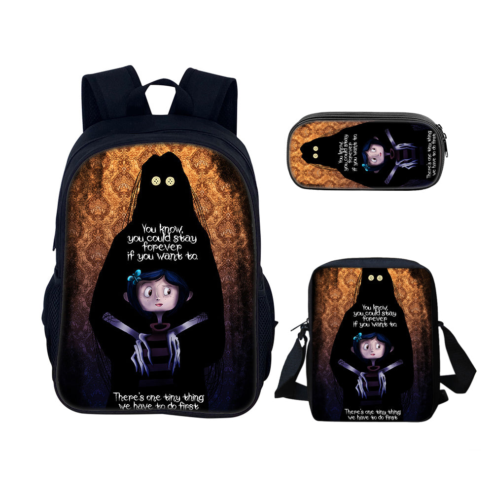 Coraline the Secret Door Schoolbag Backpack Lunch Bag Pencil Case 3pcs Set Gift for Kids Students