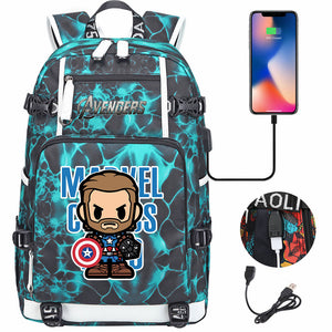 Avengers Superhero Iron Man Captain America Spiderman Hulk Thor Thanos USB Charging Backpack School NoteBook Laptop Travel Bags