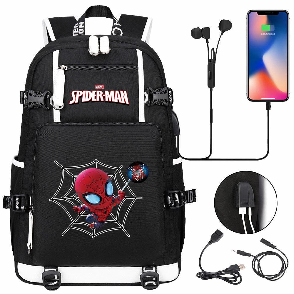 Spiderman Superhero Gwen Miles Morales  USB Charging Backpack School NoteBook Laptop Travel Bags