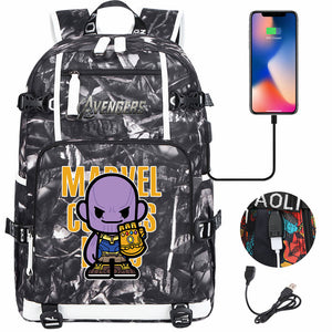 Avengers Superhero Iron Man Captain America Spiderman Hulk Thor Thanos USB Charging Backpack School NoteBook Laptop Travel Bags