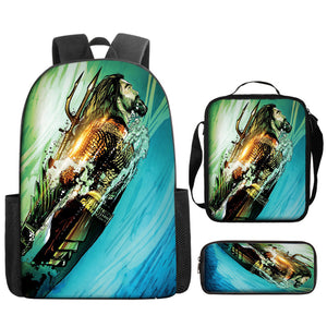 Aquaman Superheroes Schoolbag Backpack Lunch Bag Pencil Case 3pcs Set Gift for Kids Students