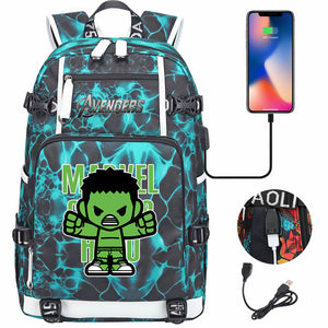Avengers Superhero Iron Man Captain America Spiderman Hulk Thor Thanos USB Charging Backpack School NoteBook Laptop Travel Bags