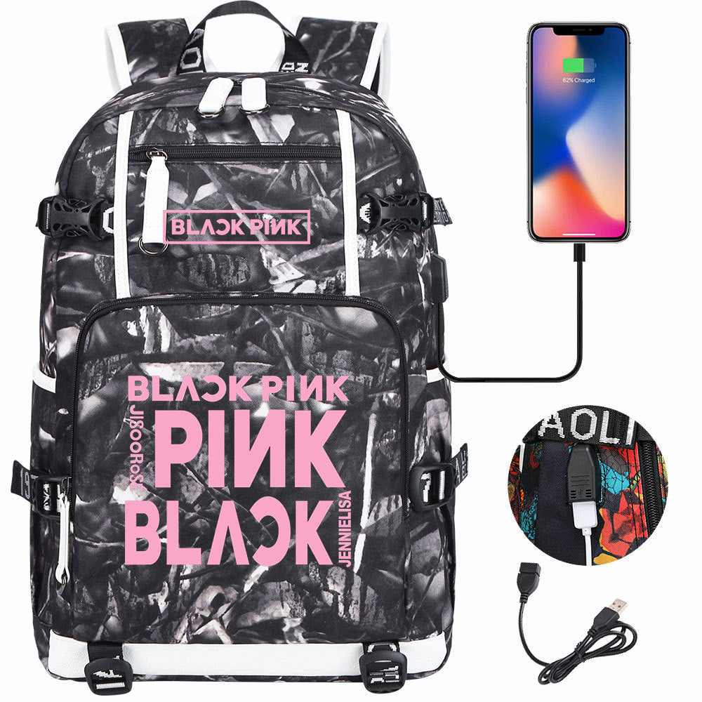 Kpop Blackpink USB Charging Backpack School NoteBook Laptop Travel Bags