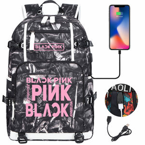 Kpop Blackpink USB Charging Backpack School NoteBook Laptop Travel Bags