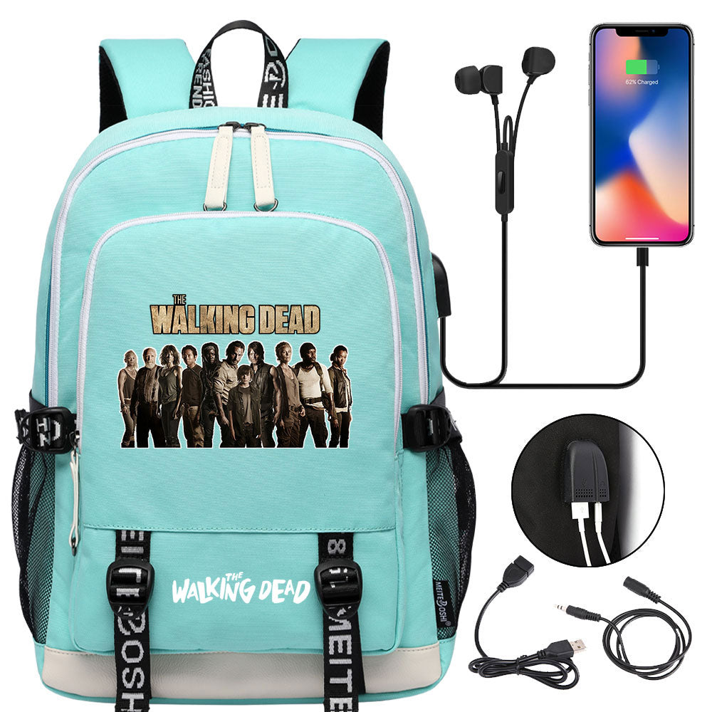 The Walking Dead USB Charging Backpack School Note Book Laptop Travel Bags