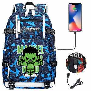 Avengers Superhero Iron Man Captain America Spiderman Hulk Thor Thanos USB Charging Backpack School NoteBook Laptop Travel Bags