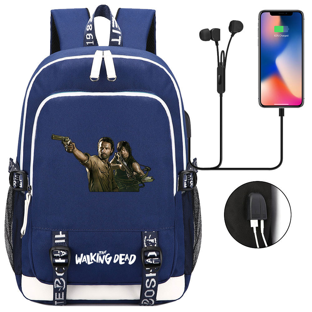 The Walking Dead USB Charging Backpack School Note Book Laptop Travel Bags