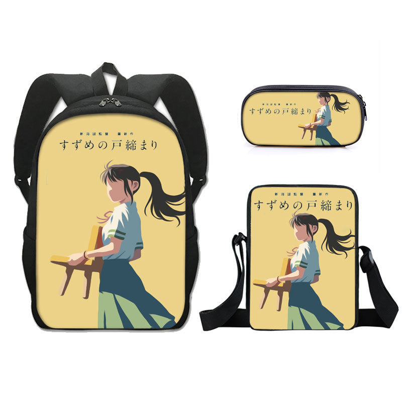 Suzume no Tojimari Schoolbag Backpack Lunch Bag Pencil Case 3pcs Set Gift for Kids Students